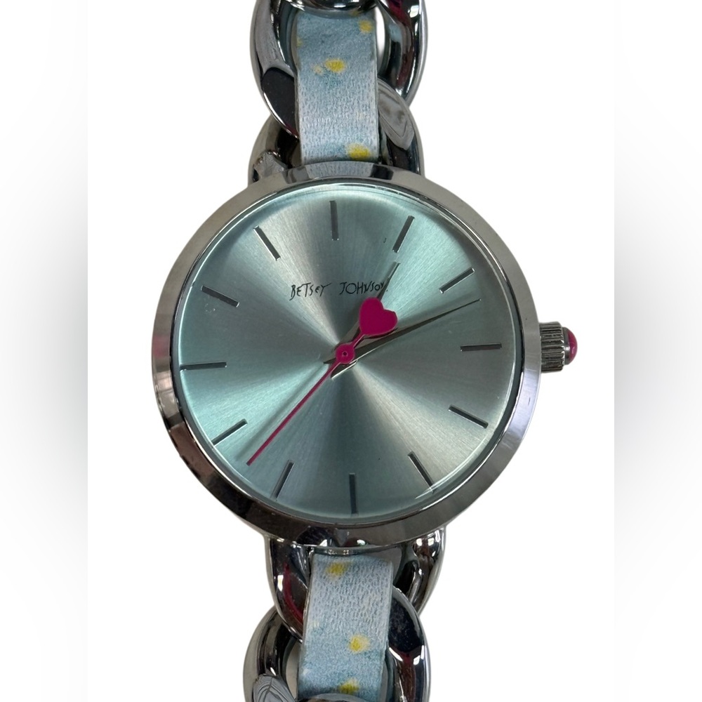 Betsey Johnson Blue Leather Band and Silver Chain Bracelet Watch